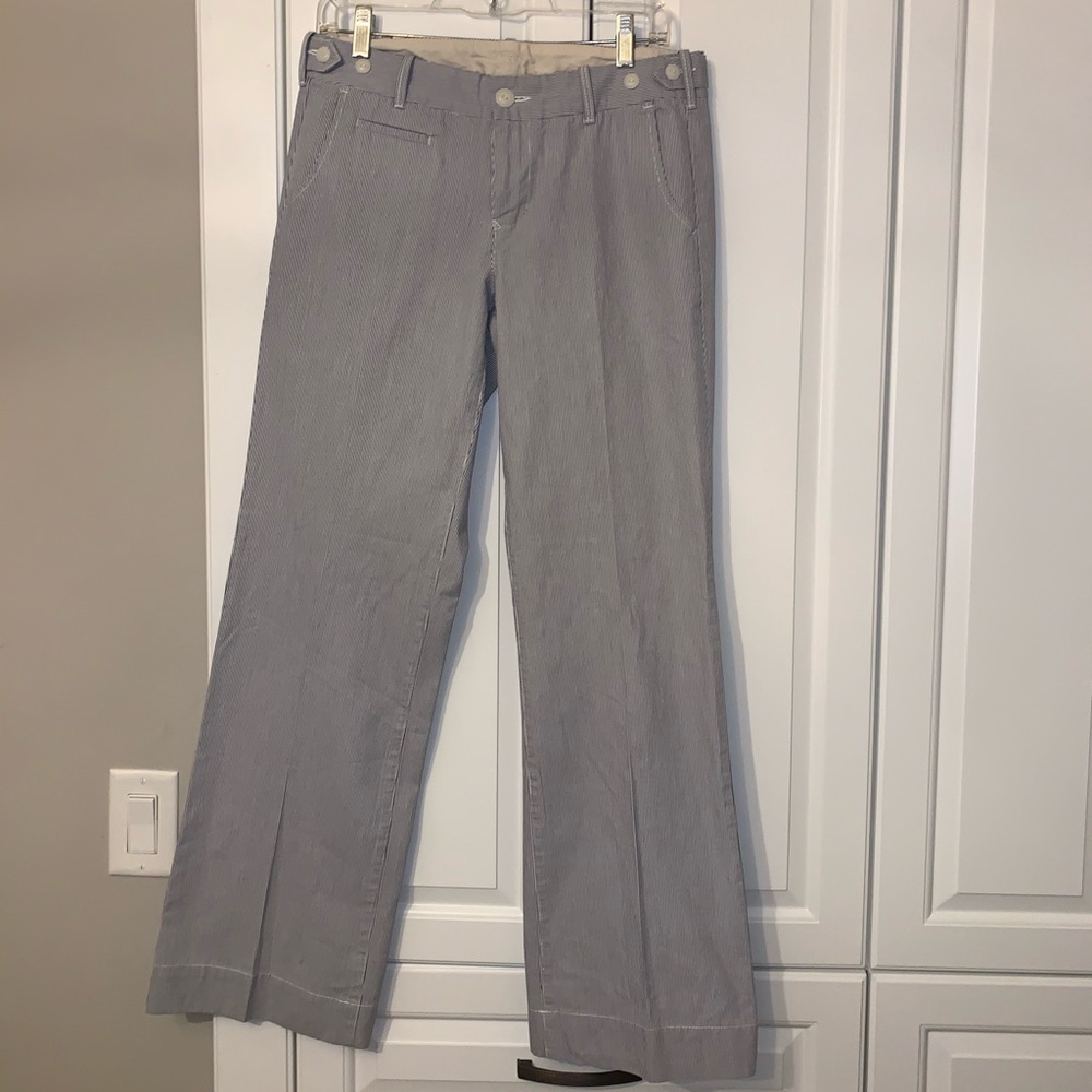 Wide leg light blue/white stripe cotton pants